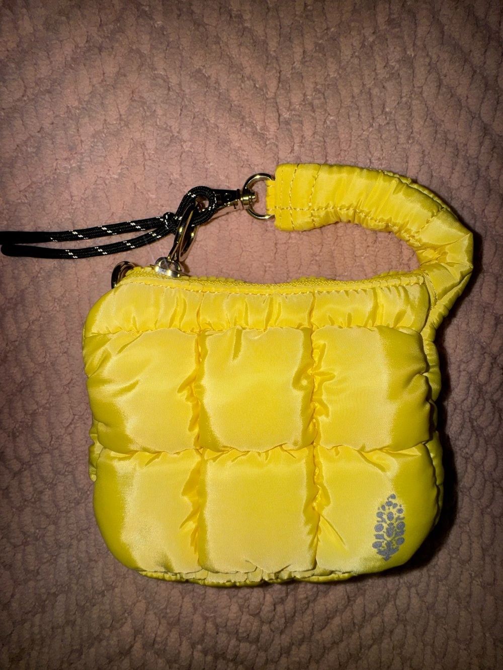 Free People Quilted Micro Pouch Wristlet Coin Purse Yellow NWOT